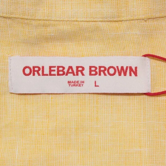 Orlebar Brown NWT Giles Casual Button Down Shirt Size L in Yellow 100% Linen